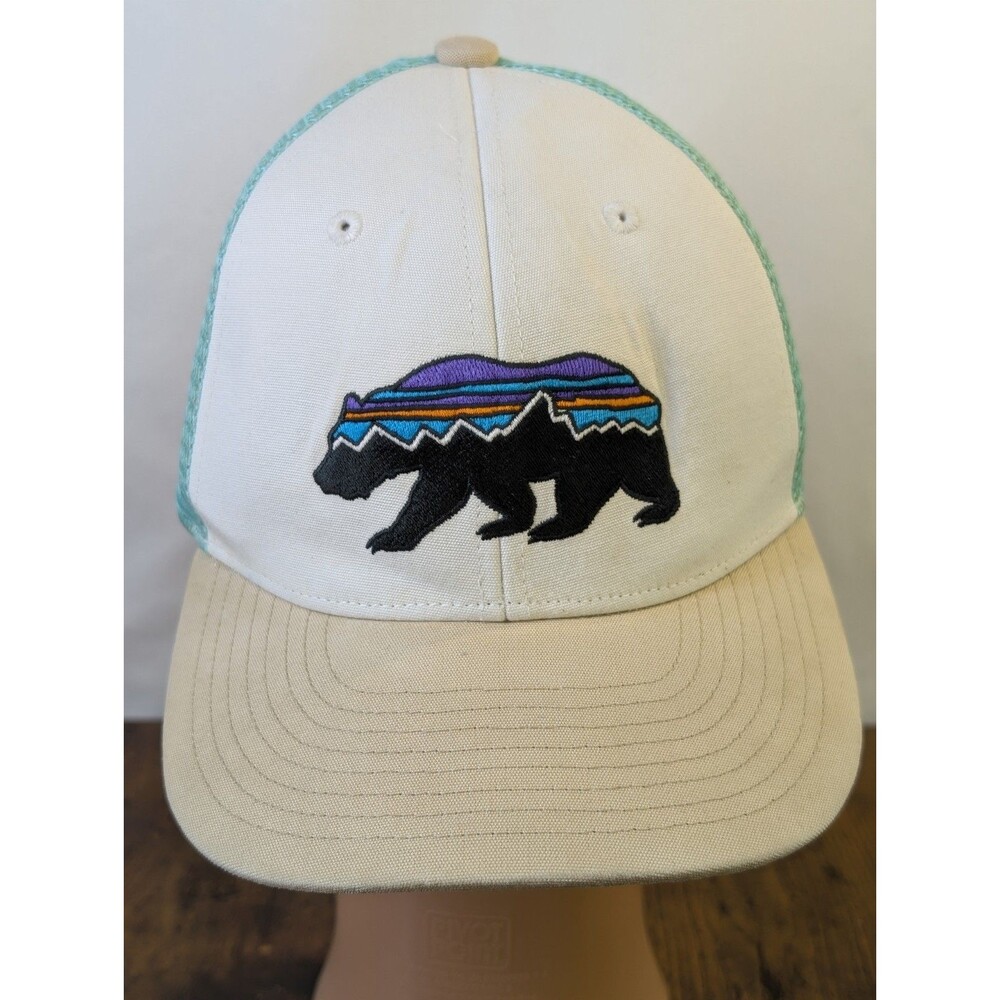 Patagonia Fitz Roy Bear Trucker Kid’s Hat - Teal & Tan Mesh Snapback